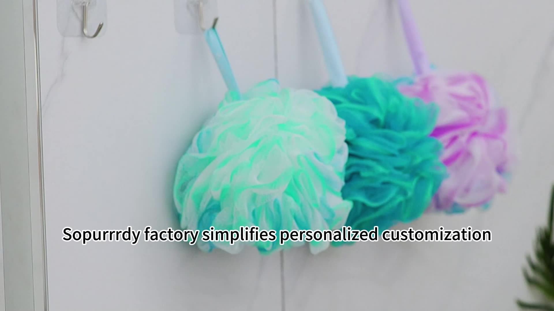 Custom Logo Label Black Shower Puff Bath Sponge Shower Loofahs Pouf