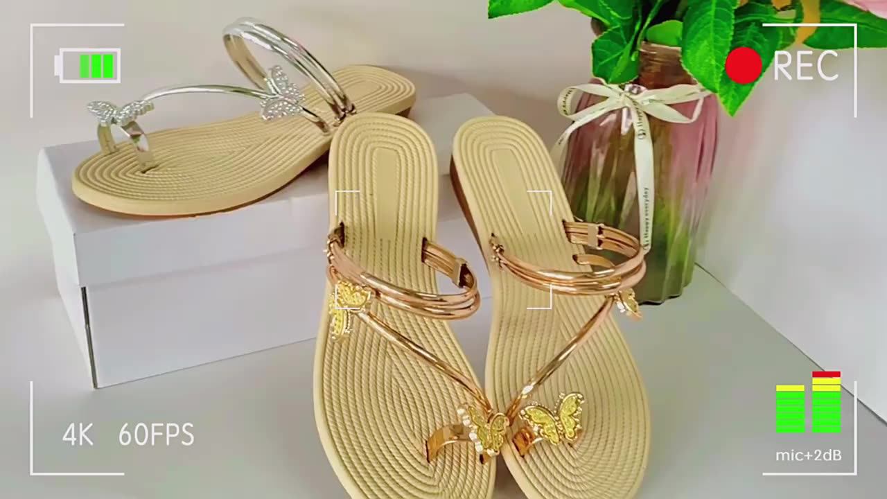 Summer Bling Beach Flat Gold butterfly Flip-toe Flip-flops for