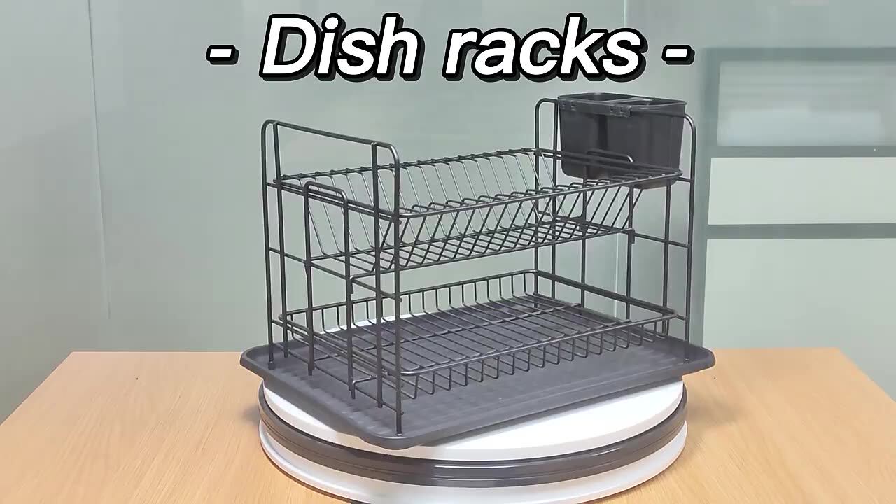 Kitchen 2 Tier Dish Drainer Rack Hanging Metal Black Storage Plate Dish