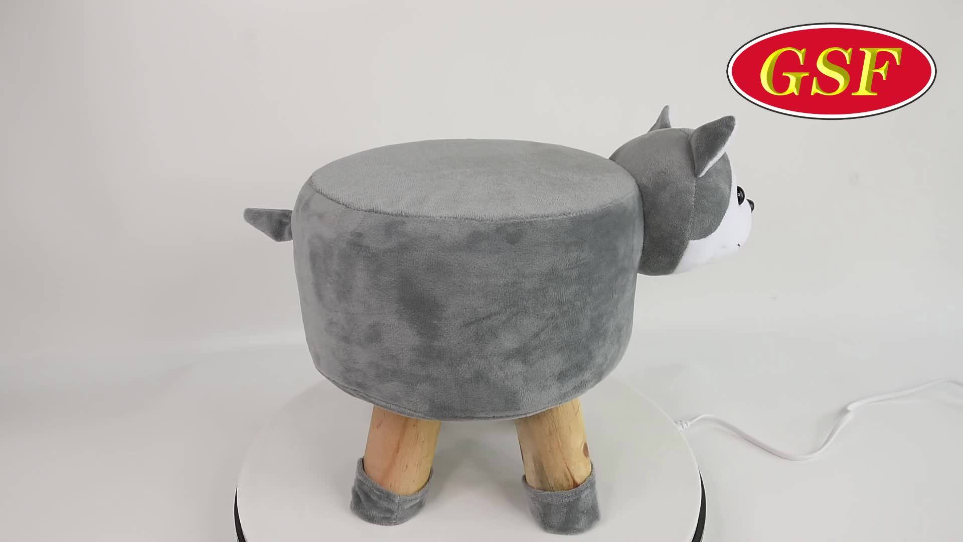 Unfolded Wooden Stool With 4 Legs With Fabric Animal Shape Stool Animal Ottoman Giant Panda