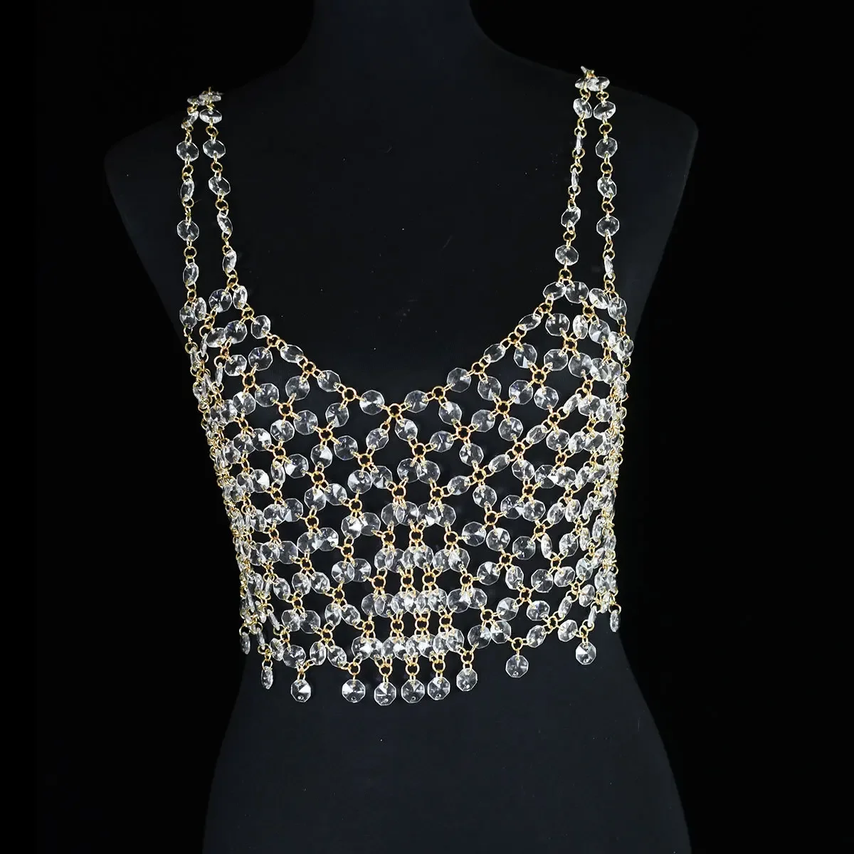 Crystal pendant, top with cups, bra, shiny accessory, underwear