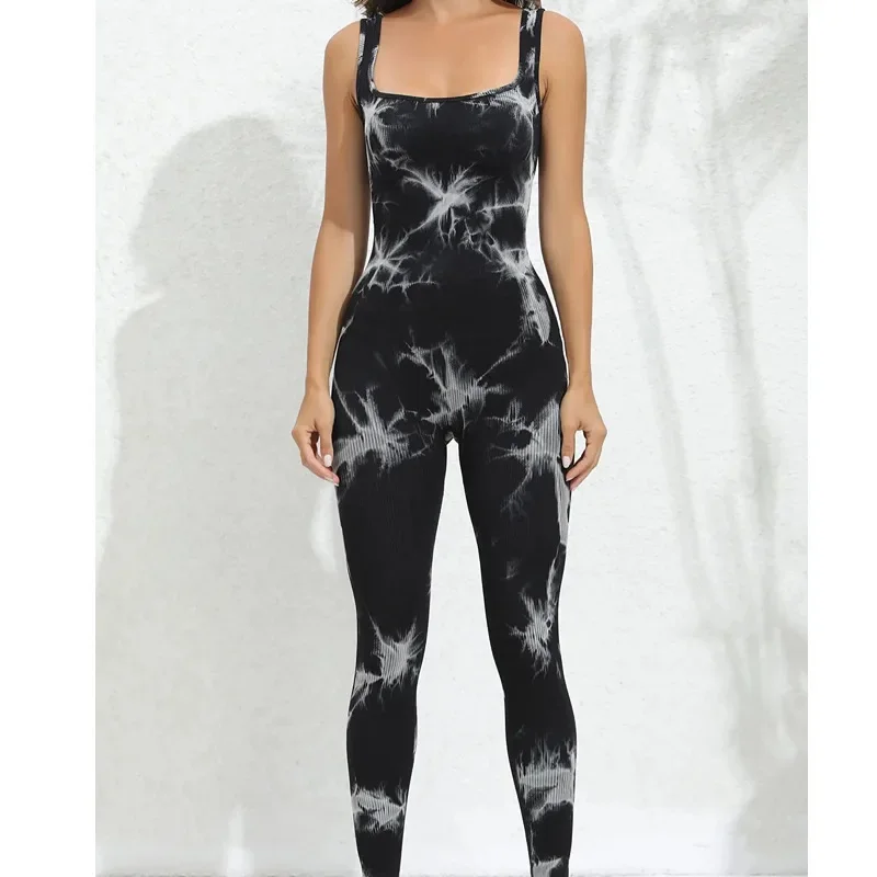 Cross-border New Explosive Seamless Tie-dyed Women's Sleeveless Ribbed Sports jumpsuit Yoga Sports Vest jumpsuit