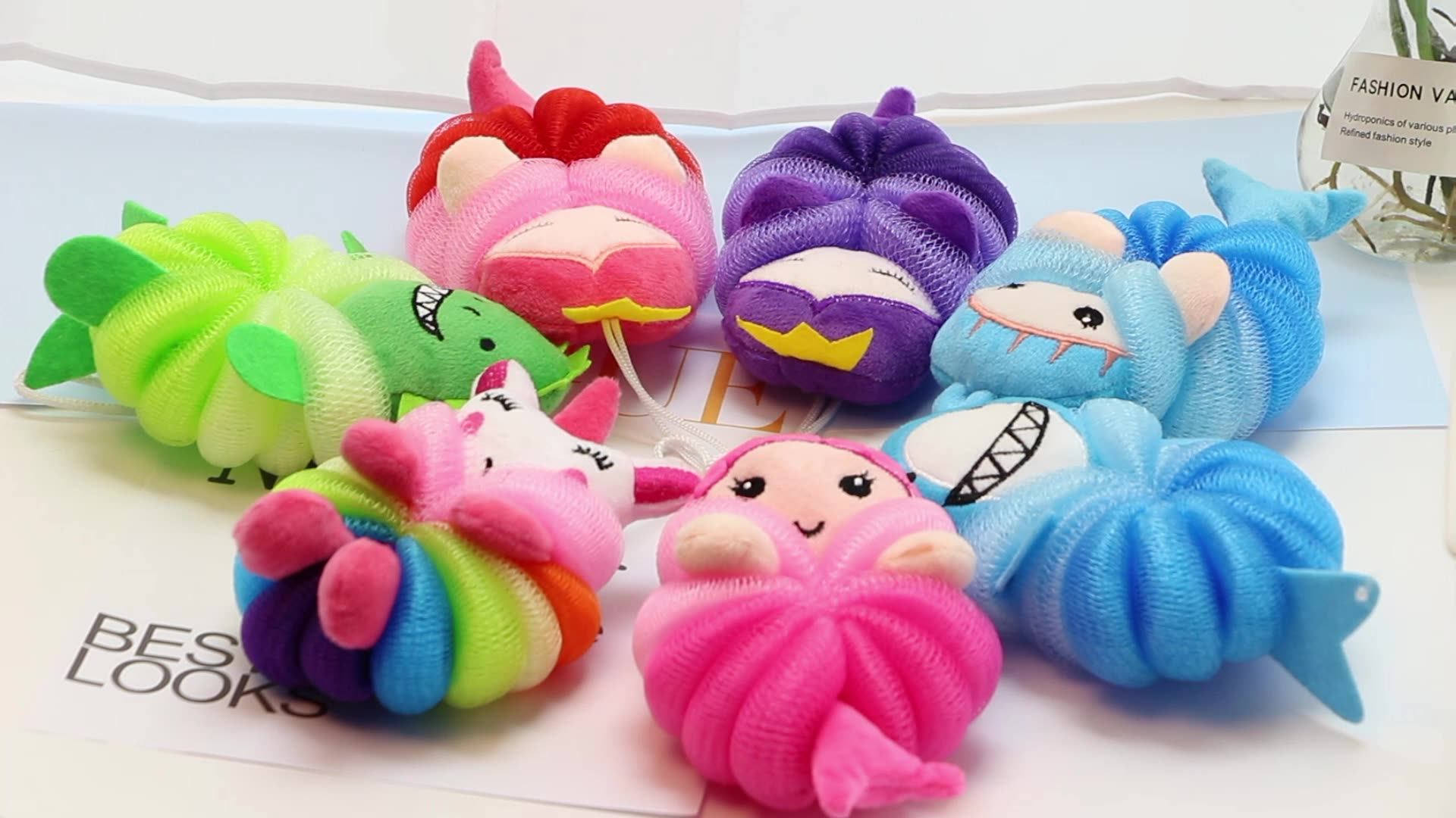 Animal Kids Bath Body Sponge Mesh Loofahs Cartoon Shower Cute Bath Sponges Pouf Body Scrubbers