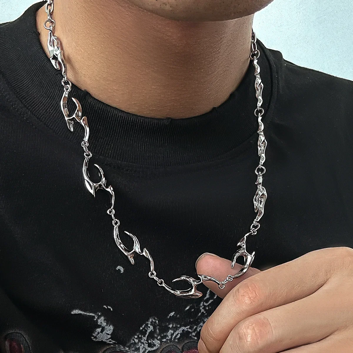 歐美時尚新款不規則金屬項鍊男潮高級感不鏽鋼鎖骨鏈跨境男士飾品