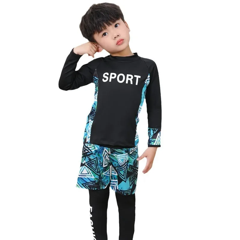 Children's swimsuit, boys 'long-sleeved sunscreen surfing suit, girls' baby parent-child hot spring quick-drying swimming suit wholesale