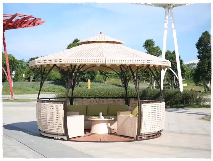 Gazebo De Hierro Forjado Para Exteriores,Mueble De Ratán,Doble Cúpula