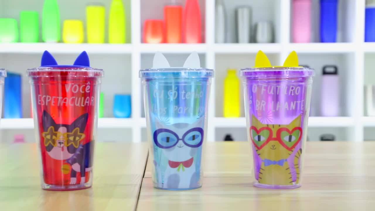 Promotional Wholesale Double Wall Hard Paper Insert Reusable Drinking Cups Straw 16oz Plastic