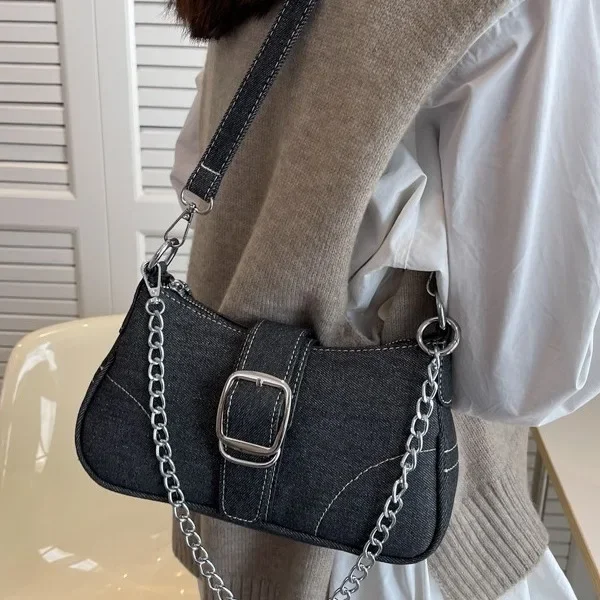 Elegant Canvas Women's Bag 2024 New Trendy Minority Summer Fashion Chain Shoulder Crossbody Bag
