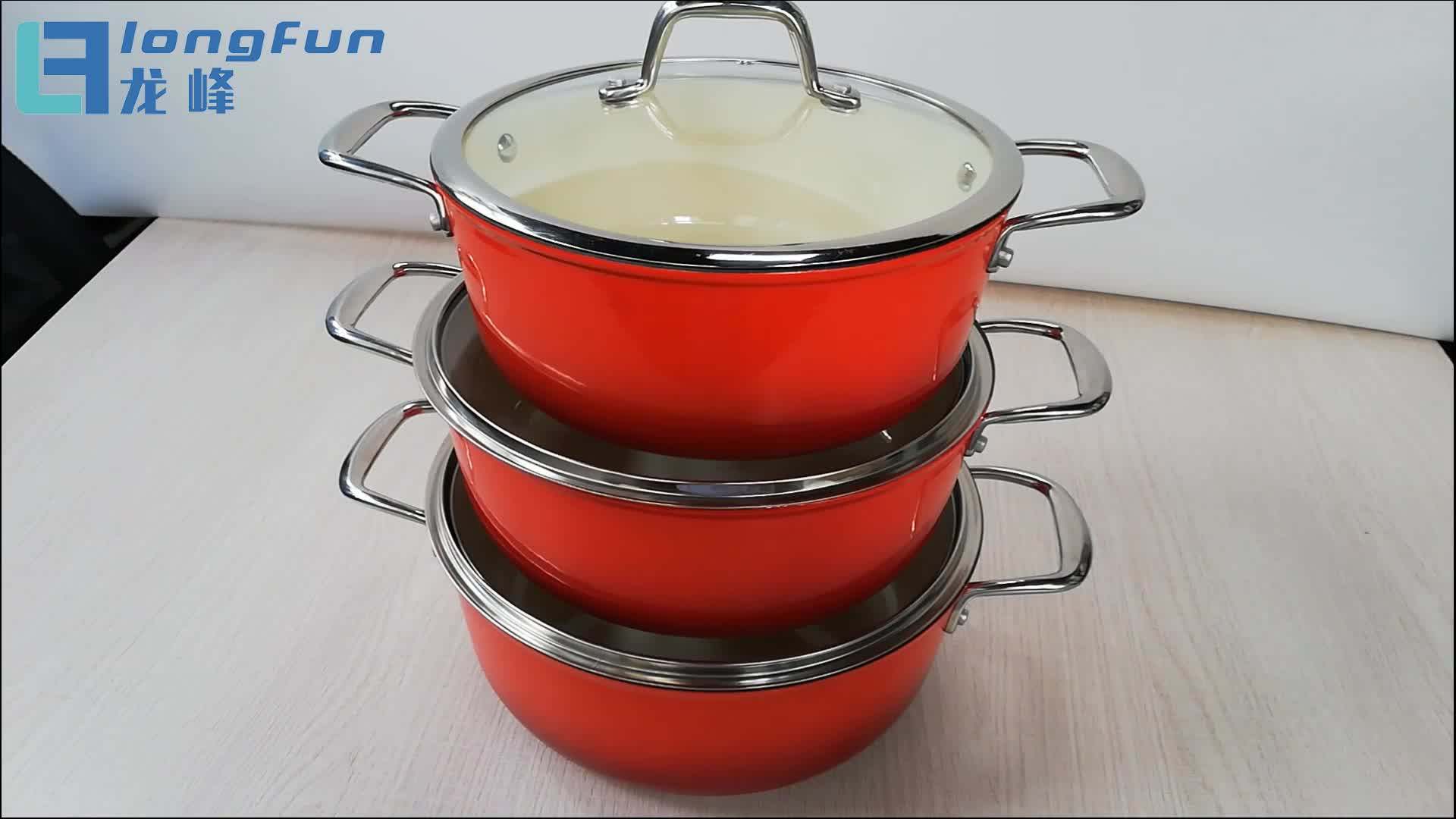 Orange Enamel Cast Iron Electric Skillet Frying Pan With Long Handle