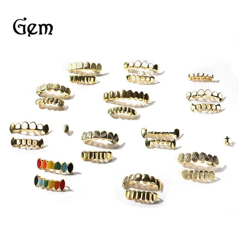 Cross-border hot gold braces HIPHOP real gold plating smooth braces hip hop jewelry TeethGrills wholesale