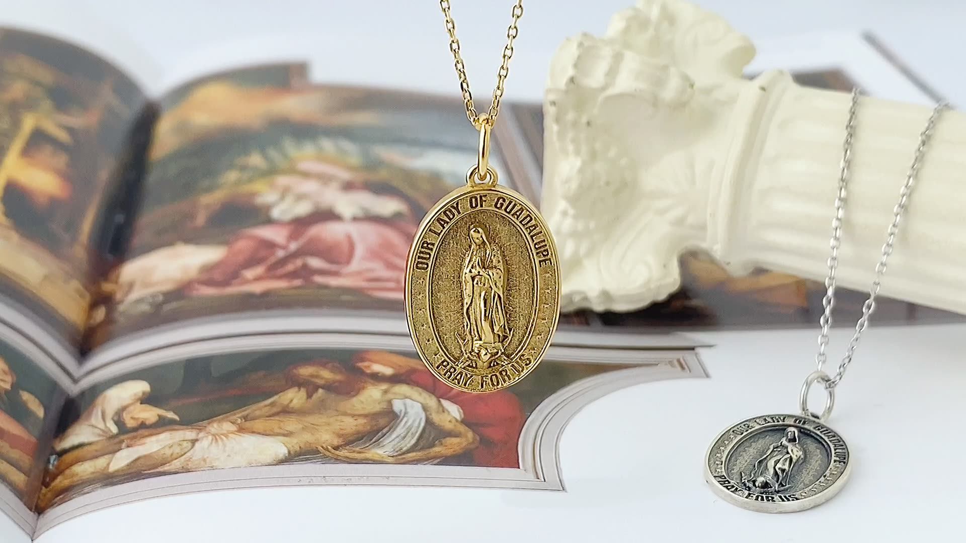 Religious Oval Pendant 925 Sterling Silver Gold Plated Virgin Mary