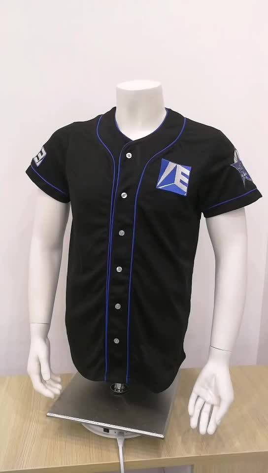 Black 100 Polyester Baseball Jersey With Blue Piping Blank Baseball