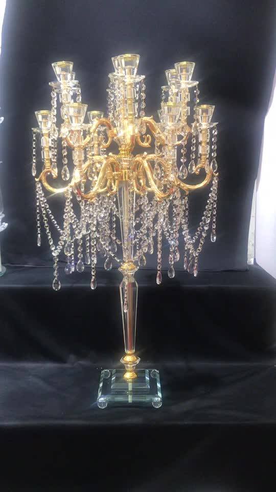 Wedding Tall Table Centerpieces Gold Metal Crystal Candelabra 9 Arm