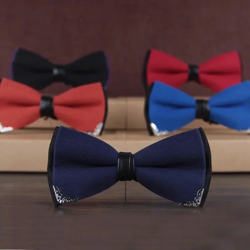 Fashion Men's Cotton Two-color Silver Edge Bow Tie Solid Color Twill Bow Wedding Dinner Palace Style Bow Tie
