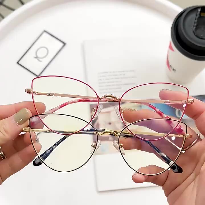 Eyewear Trendy Cat Eye Metal Frames Spectacle Glasses Anti Blue Light