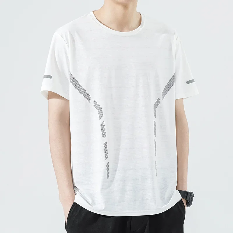 Men's Short Sleeve T-Shirt Summer Wear Ice Silk Drape Five-Button Up Top Design Fashion Niche Streetwear Loose Casual T-Shirt