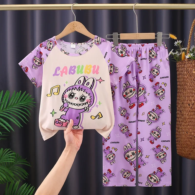 Children's Pajamas 2025 New Summer Boys Thin Short-sleeved Trousers Girls Middle and Big Kids Girls Home Clothes Summer