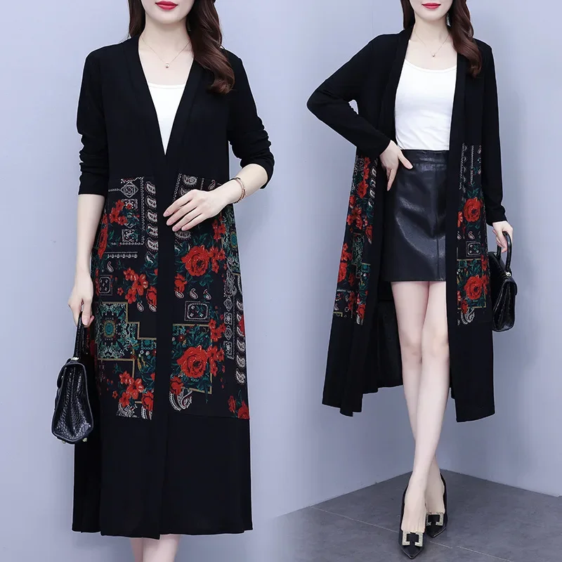 plus size Women's 2024 Fall/Winter New Fashion Joker Elegant Slim Color Long Coat Stylish Long Sleeve Cardigan