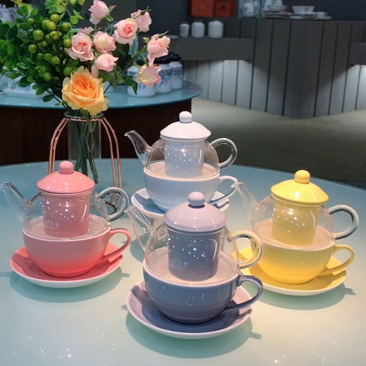 Wholesale High Tea Porcelain Color Glazed Teapot With Cup And Saucer