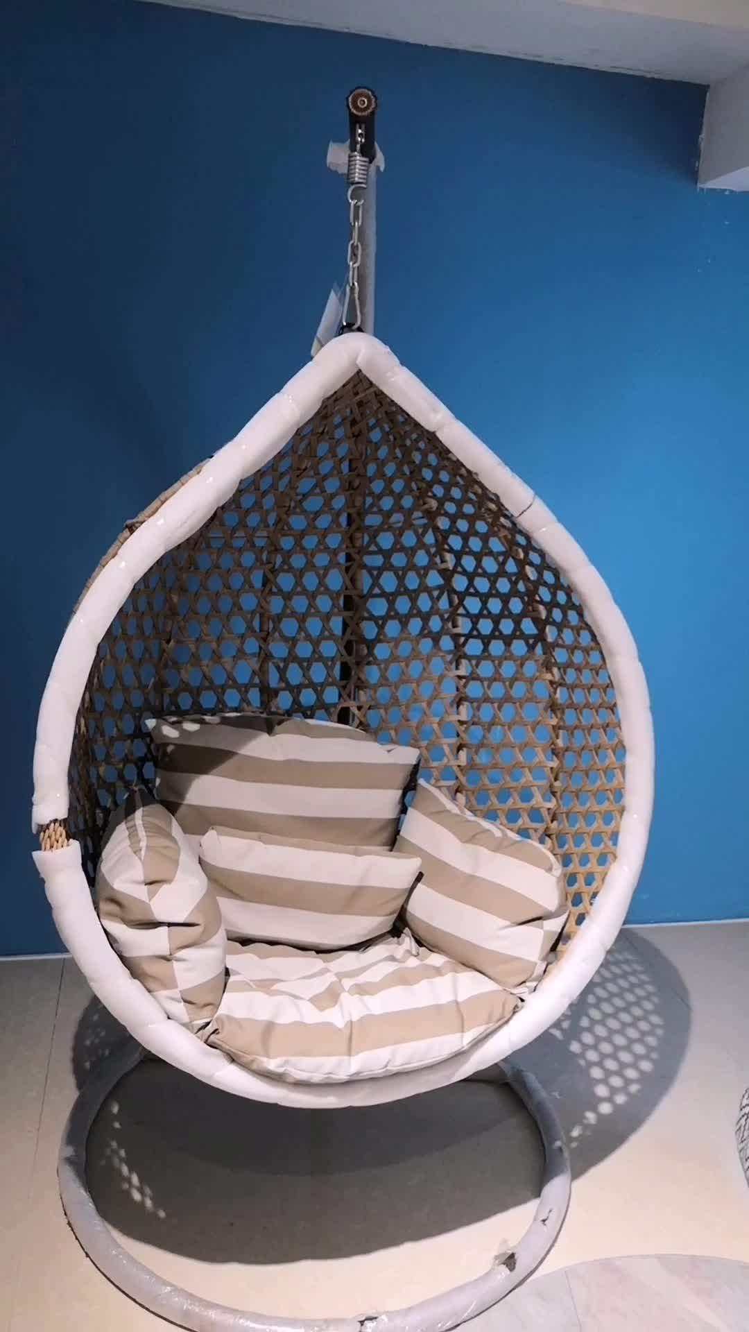 Adult Rattan Wicker Steel Hanging Egg Shaped Outdoor Garden Cane Patio Swing Chair Cushion Baby