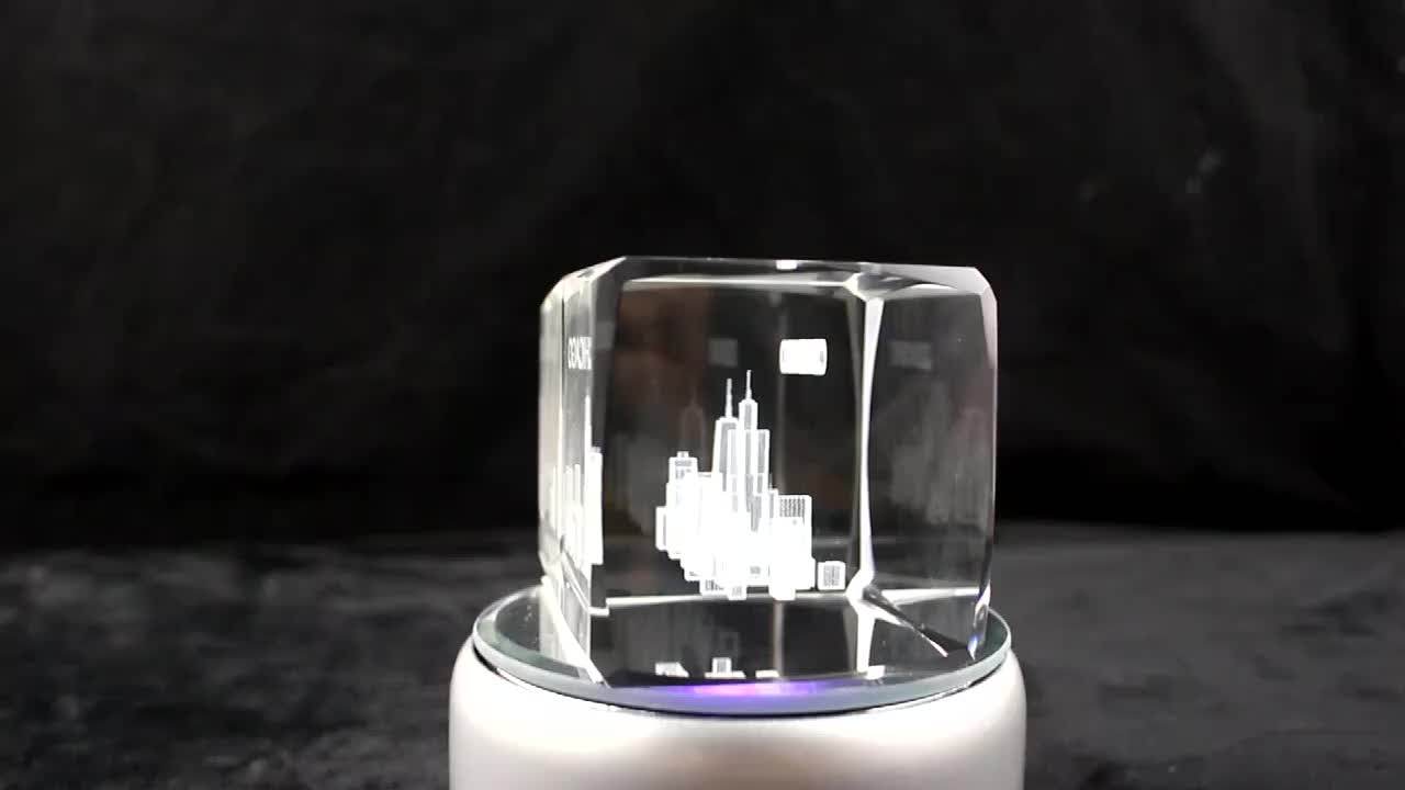 Hot Sale Souvenir Glass Blocks/cubes Gift 3d Laser Chicago Engraved