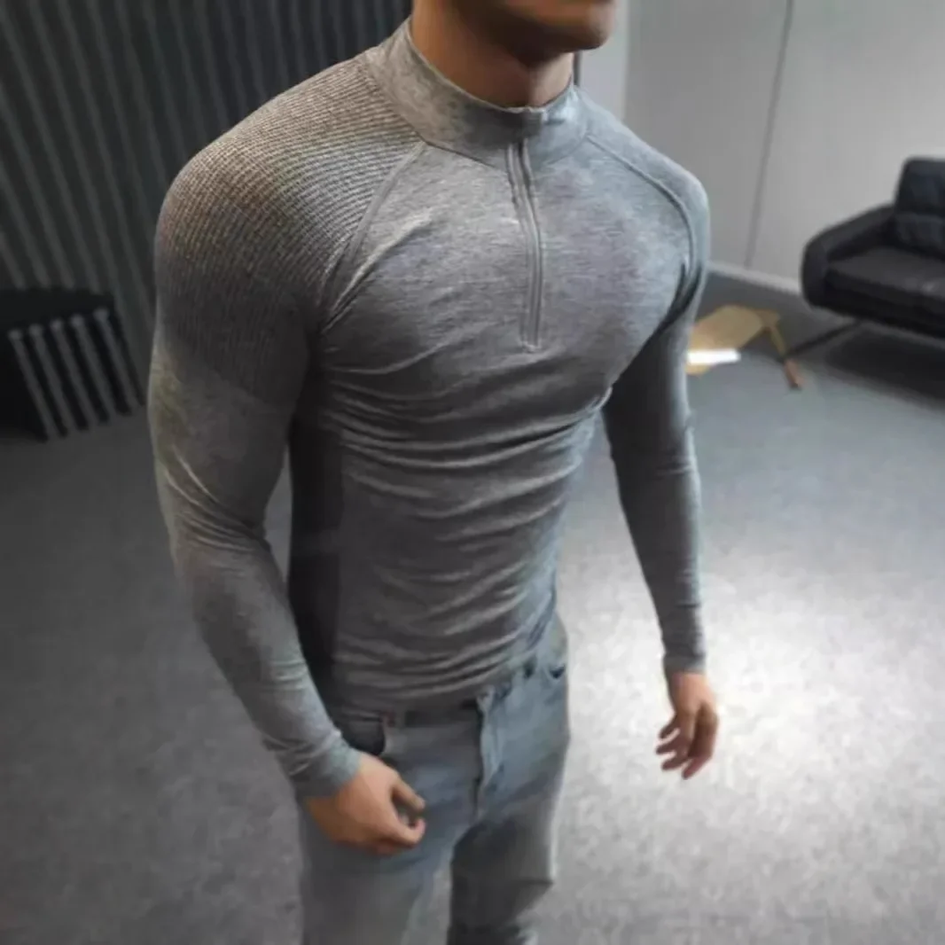 American Seamless Jacquard Zipper Training Fitness Outdoor Strong Base Shirt Sports Quick-drying Slim-fit Long-sleeved T-shirt