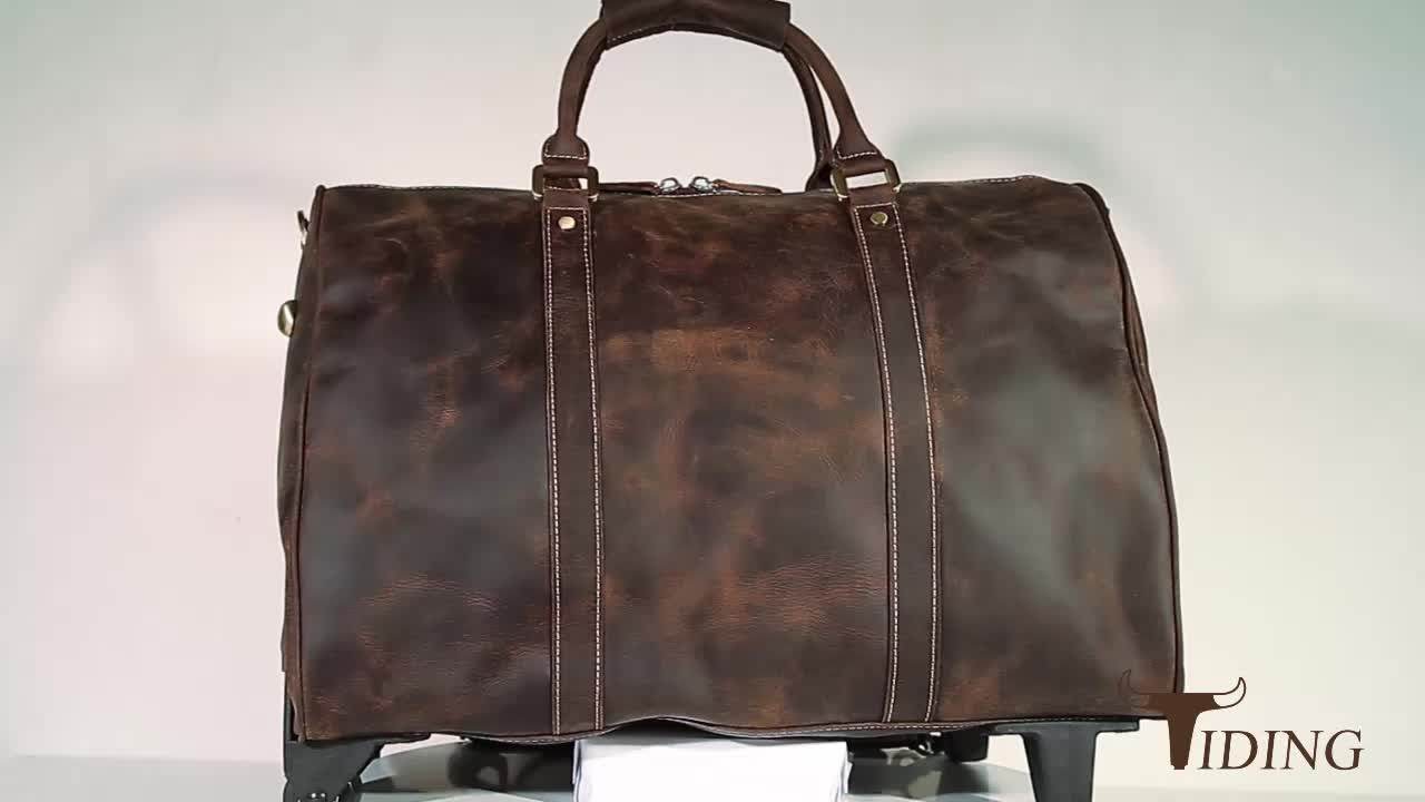 High Quality Genuine Leather Travel Trolley Bags Men's Handmade Full