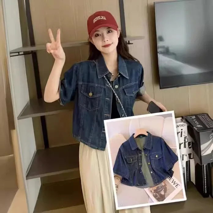 Vintage Blue Short-sleeved Denim Jacket Women's Summer New Korean-style Loose Short All-match Short Thin Jacket