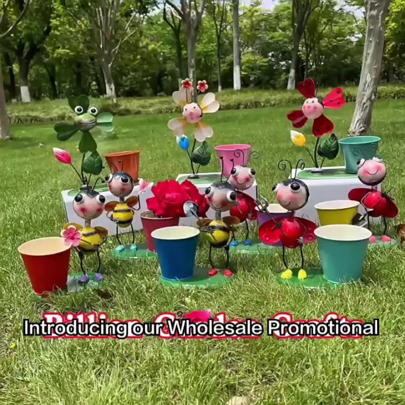 Custom Cartoon Rolling Ladybug And Bee Metal Flower Pot Windmaill