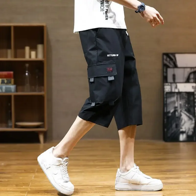 Workwear 7/8-inch men's knee-length shorts, outerwear loose trendy Instagram student casual mid-pants 2024 summer thin items