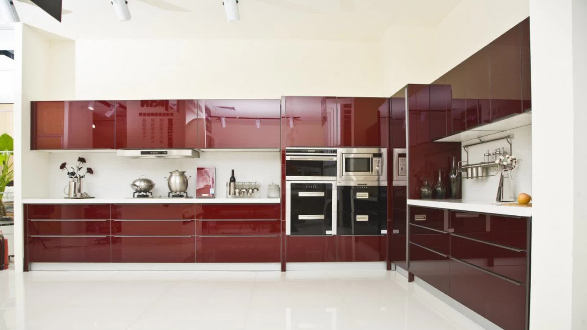 Red Lacquer Mdf Cheap Kitchen Cabinet Designs - Buy Kitchen Cabinet