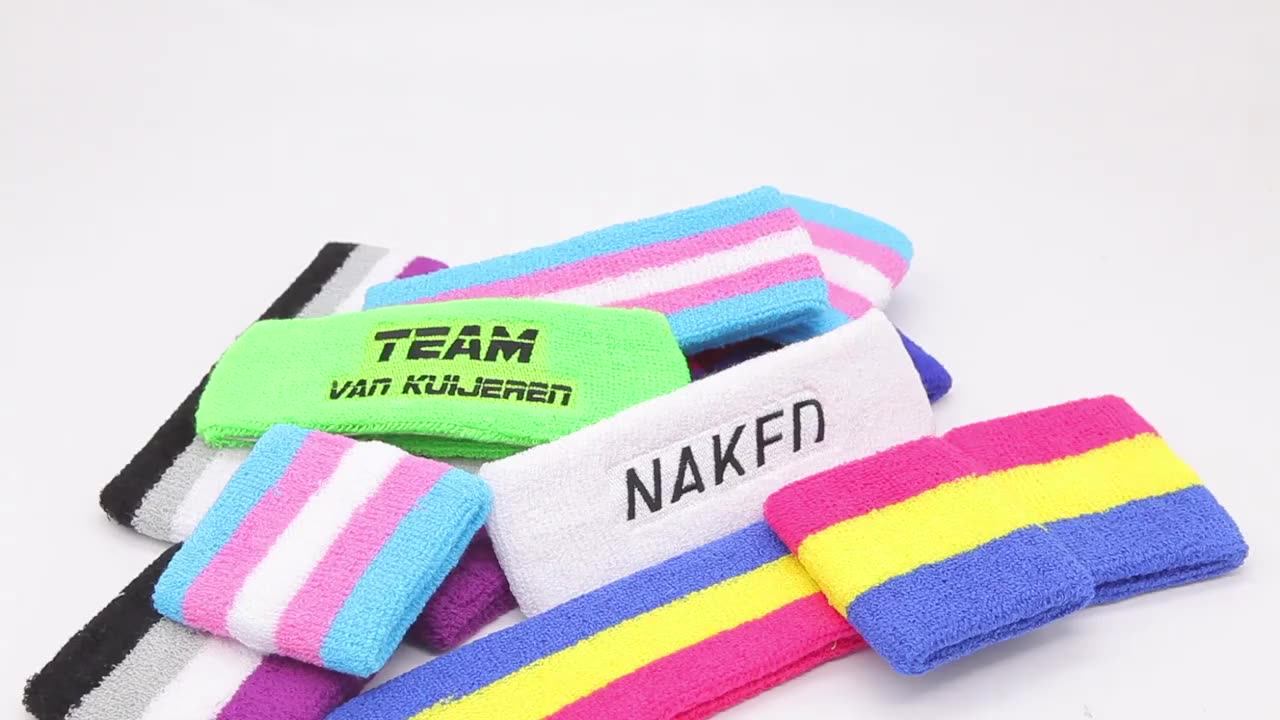 Custom Sports Embroidered Cotton Sweatbands No Minimum Order For Rainbow Terry Sweat Wrist Band