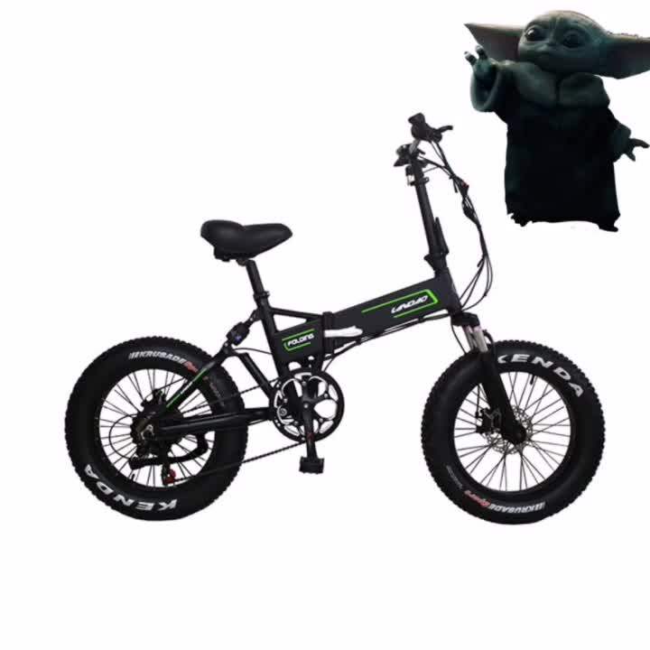 20 Inch Cool Style Folding Electric Bicycle Big Fat Tire Black Dolor Steel Frame Fat Tire