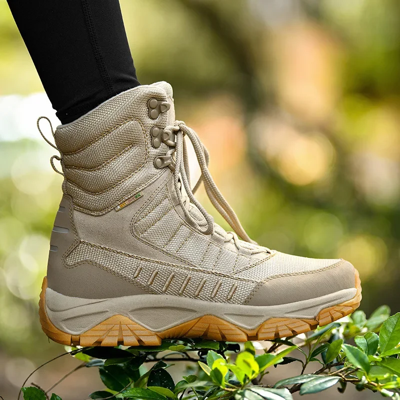 XGGO High-top Hiking Shoes Women's Waterproof Non-slip Anti-kick Desert Tactical Boots Men's Lightweight Wear-resistant Outdoor Hiking Shoes