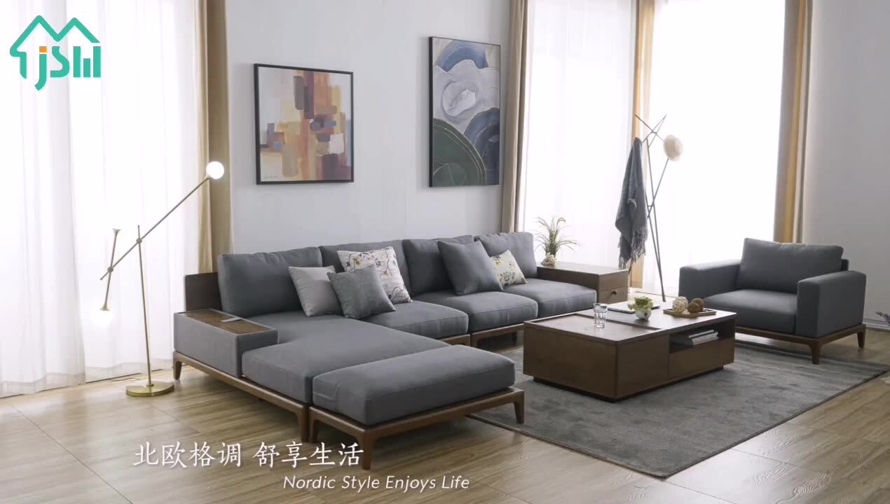 Modern Wood Frame Matching Drawers L Shaped Sectional Sofa Set