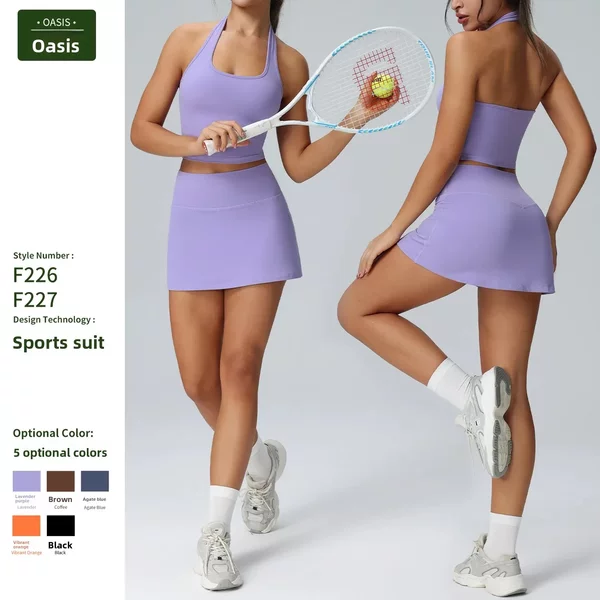 Cross-Border New Tennis Skirt Suit Women's Outdoor Training Badminton Sportswear Suit Running Fitness Suit Two-Piece Set