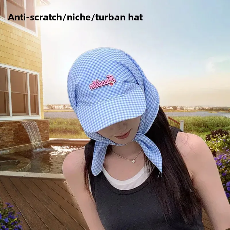 Cross-border Niche Design Fashion Anti-sunscreen Towel Hat Plaid Baotou Hair Summer Mountaineering Cycling Work Sunshade Hat
