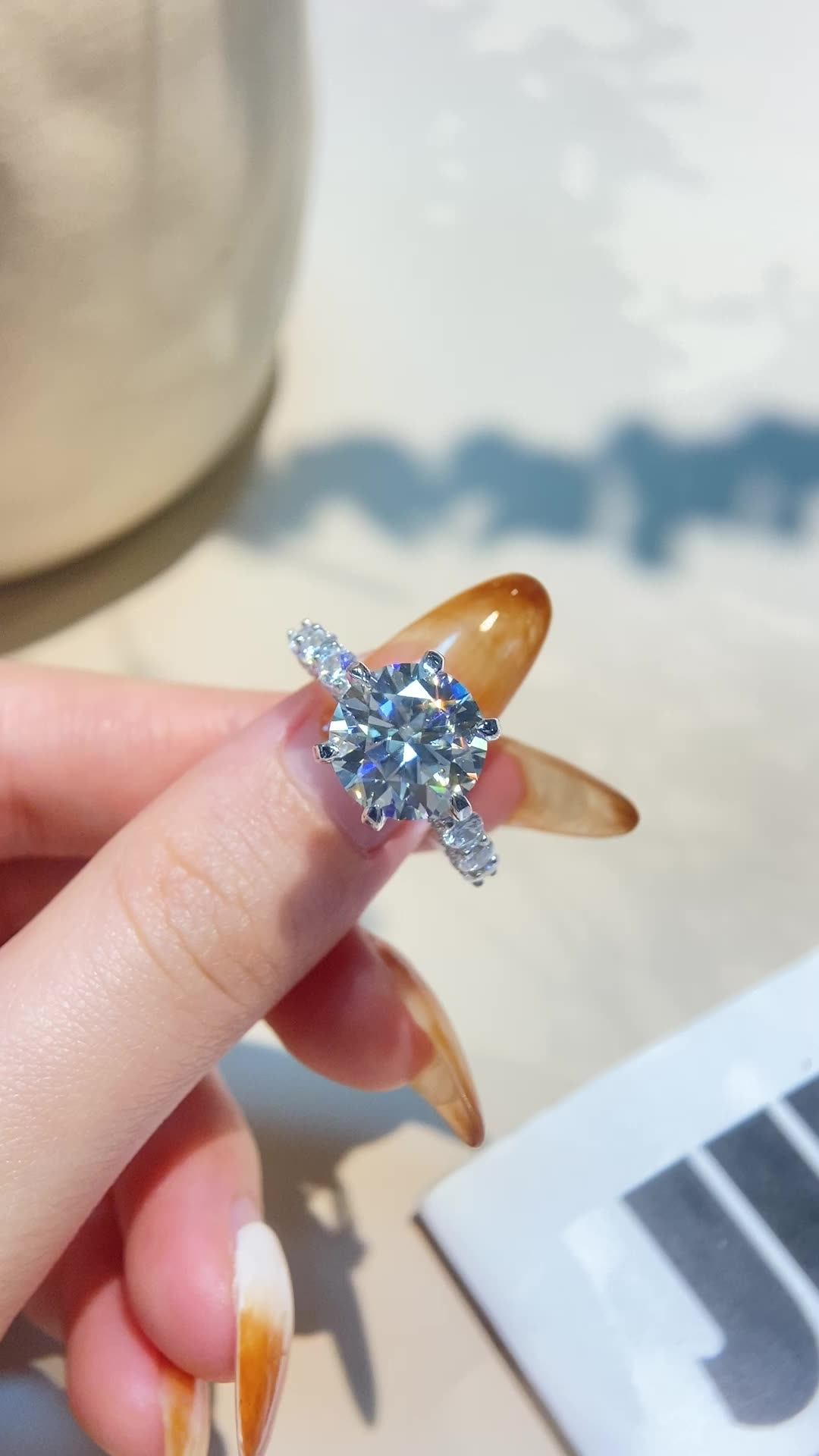 Gra Certified Real 5CT Big Moissanite Diamond Engagement Ring