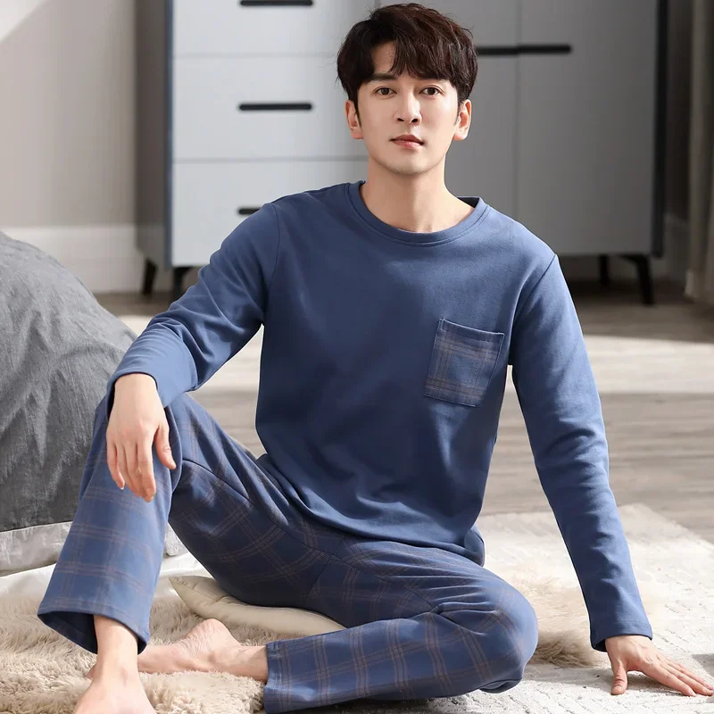 2025 New Arrival Pajamas Men's Autumn and Winter Cotton Long-Sleeved Cartoon Loose Teenager-Wearing Home Clothes suit