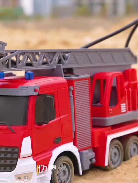 Remote Control Fire Truck Shoots Water Extendable 14 Inch Rescue Ladder