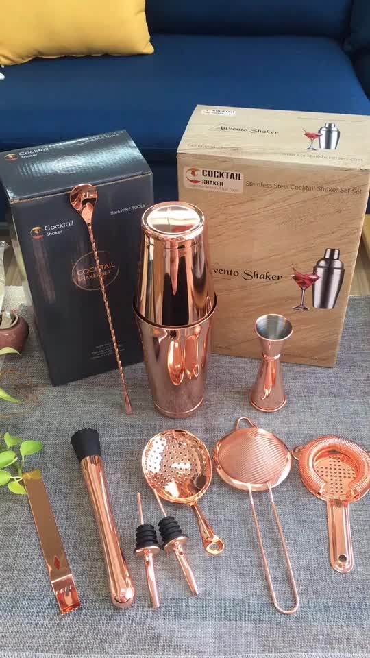 Bartender Kit Rose Golden Cocktail Shaker Set 11piece Home Bar Tools