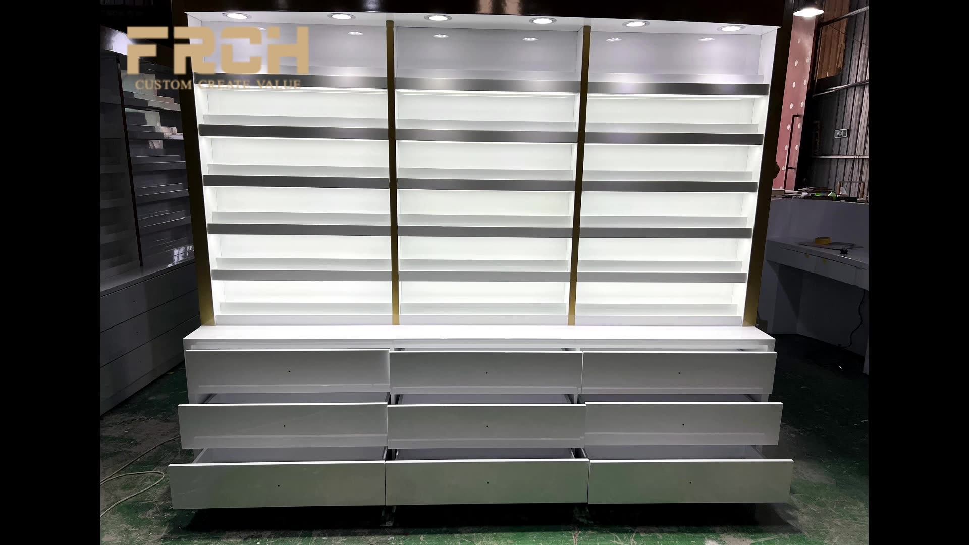 Wholesale 6 Tier Floor Standing Wood Gold Nail Polish Rack