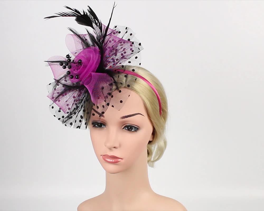 Retro Elegant Elastic Mesh Fascinator Multicolour Feather Broach Flower