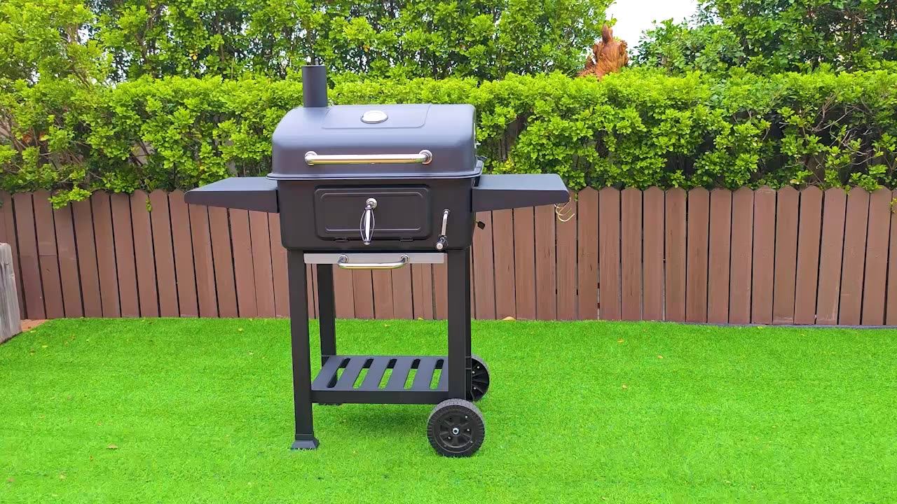 Adjustable Height Trolley Grill Outdoor Bbq Barbeque Charcoal Barbecue