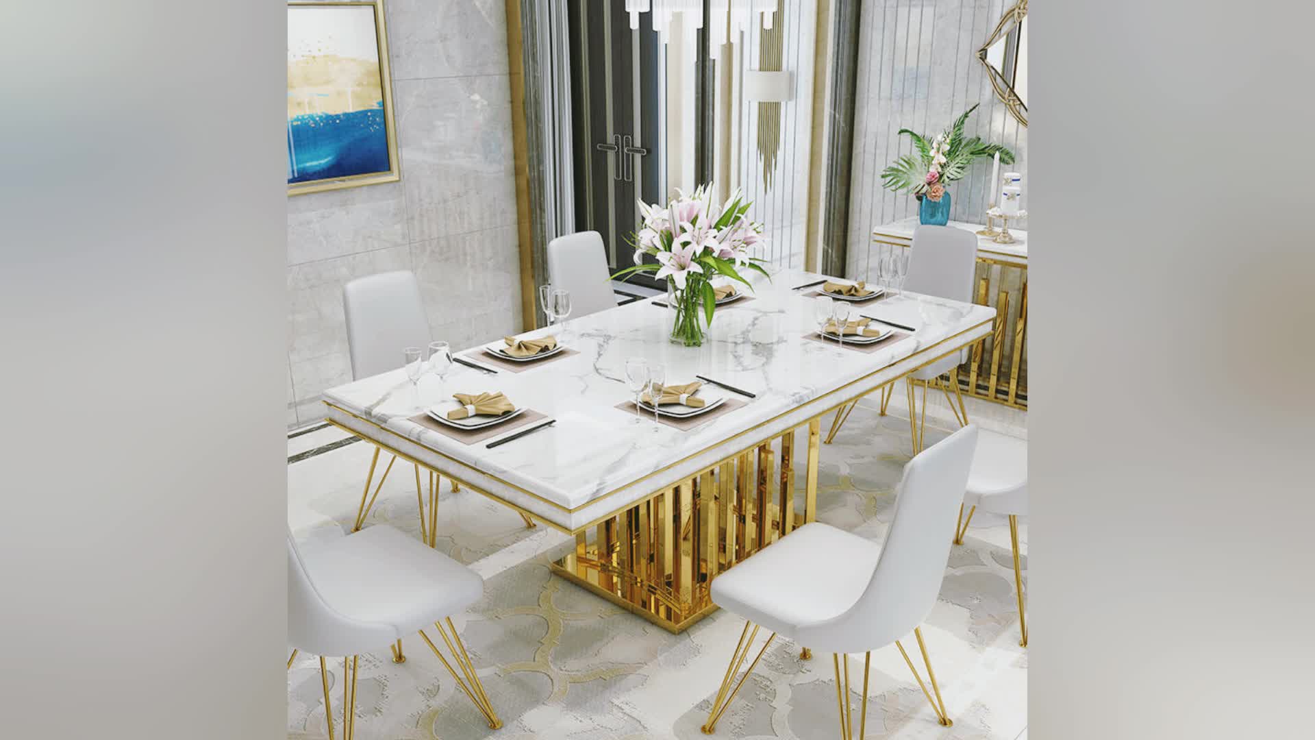 Fashion Marble Dining Table Set With Dinning Table Set 8 Chairs Dining
