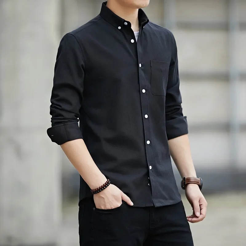 Men's Long-Sleeve Shirt, Slim Fit, Korean Style, New Basic Top, Trendy Shirt, Stylish Top, Size Clothing