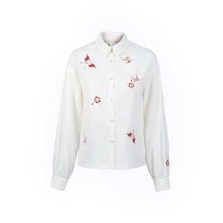 More than 13 cardamom [bamboo color] embroidered pocket white embroidered shirt all-match daily style national style Han elements