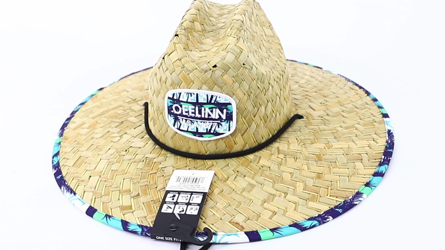 Custom Breathable Sun Protect Wide Brim Beach Straw Fishing Hat Men