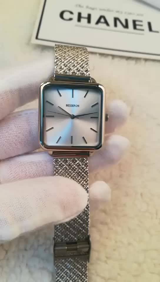 Trend Design Quartz Watch Japan Movt Square Shape 316 Mesh Band Female