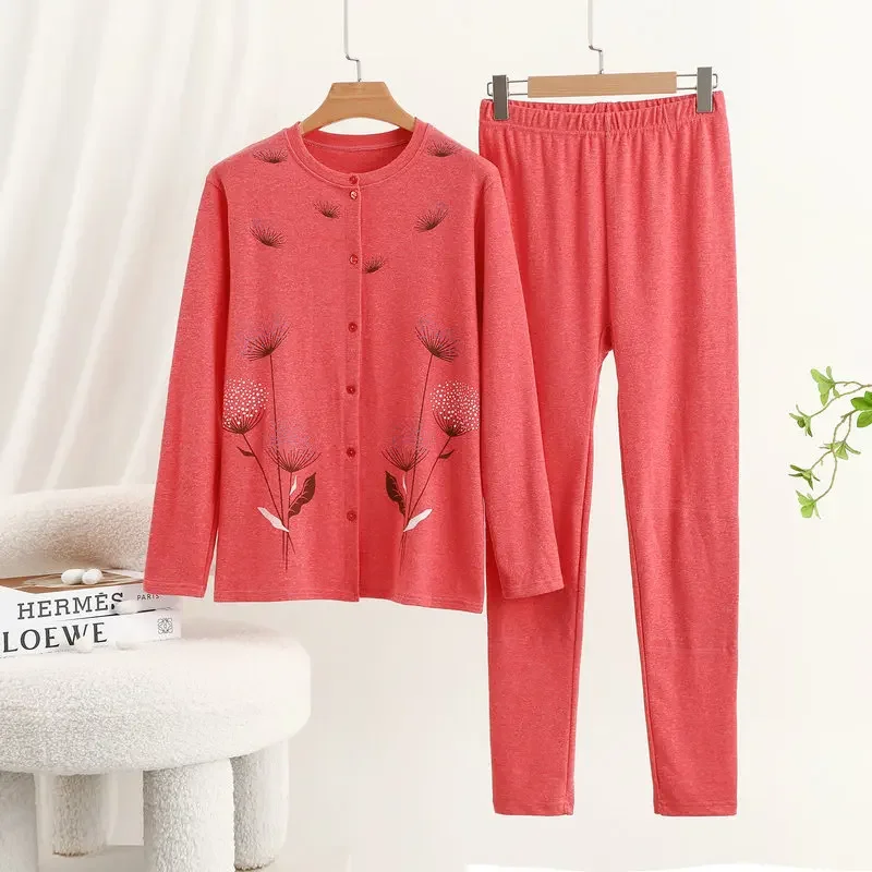 Loose Thickened Outer Wearing plus size Trousers Two-piece Set Women's Autumn and Winter Cotton Wool Warm Cardigan Thickened Long-sleeved Home Clothes